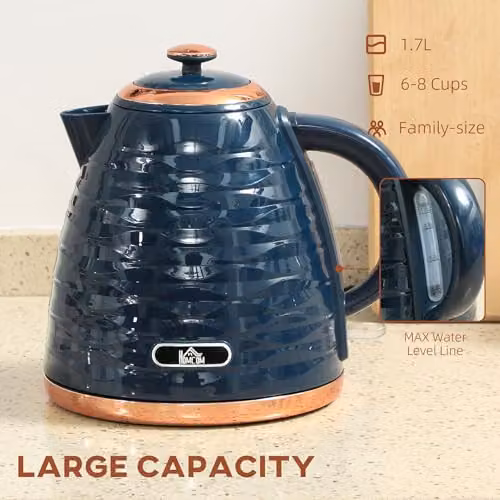 HOMCOM 1.7L Fast Boil Electric Glass Kettle with Auto Shut-off and Limescale Filter, Blue – 4