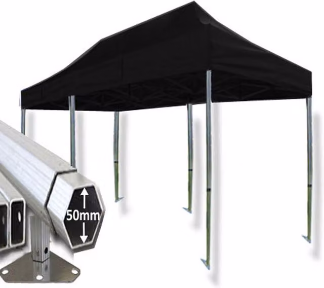 Crocodile Trading Ltd Extreme 50 Instant Pop Up Gazebo, Black, W: 6 m, D: 3 m, H: 1.9 m