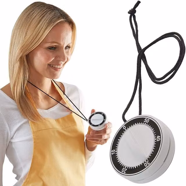 mysmartbuy 60 Minute Kitchen Cooking Countdown Timer Alarm with Neck Cord in White or Grey, Diameter: 6.5 cm, Depth: 3.5 cm – 1