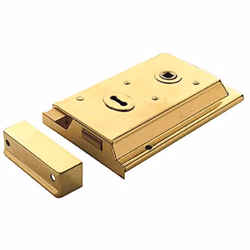 Loops Traditional Contract Rim Deadlock Door Latch in Polished Brass, 152 x 102 mm