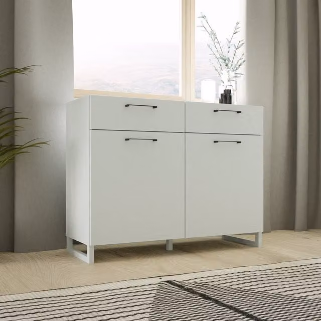 Furniture To Go Sali Modern Sideboard in Light Grey and Black with Soft-Close Drawers