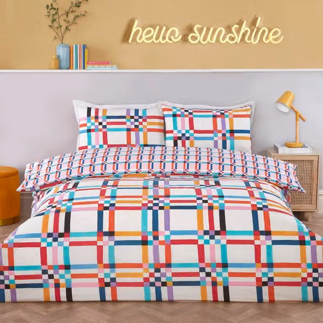 Divante Checked Modern Duvet Set in Multicolour, 140 x 200 cm