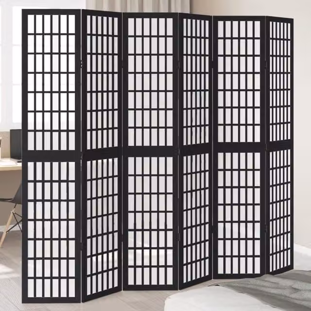 Berkfield Home 6 Panel Black Solid Wood Paulownia Room Divider – 1