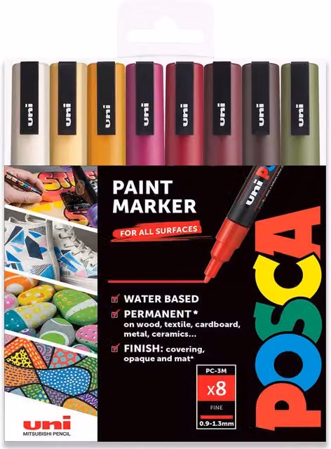 Posca PC-3M Paint Marker Set with Bullet Nib, 8-Piece Multicolour Autumn Palette
