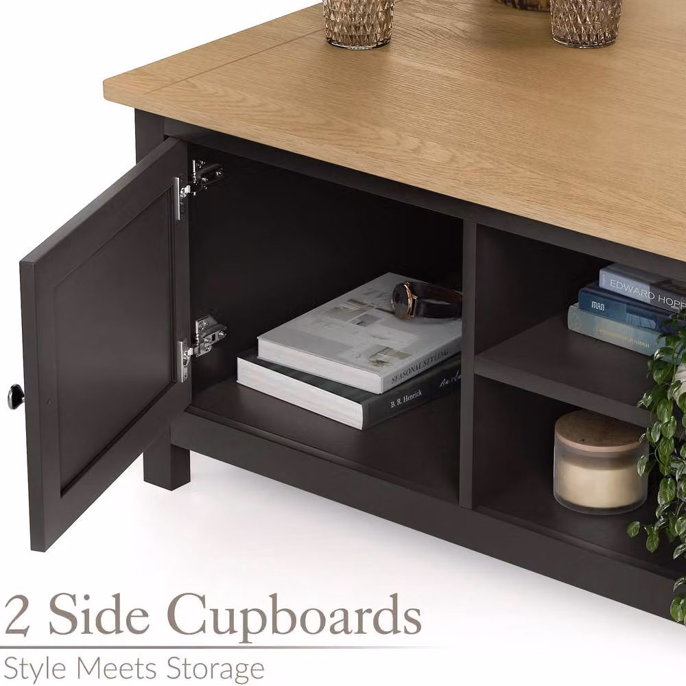 Christow Coffee Table with Oak Effect Top, Cupboards and Shelves in Grey, W/D/H: 115 x 40 x 60 cm – 2