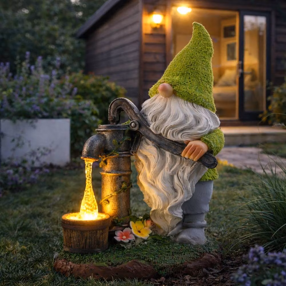 Gardenwize Solar Garden Gnome Statue with Water Pump and LED Light in Multicolour – 2