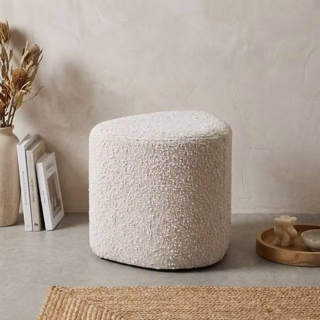 Garden Greatness Eve Natural Boucle Fabric Stool in Beige, W/D/H: 35 x 35 x 45 cm