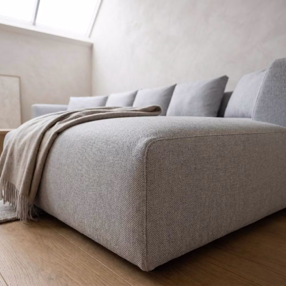 Abakus Direct Tokyo Large L-Shape Corner Sofa in Light Grey Brushed Tweed Fabric – 2