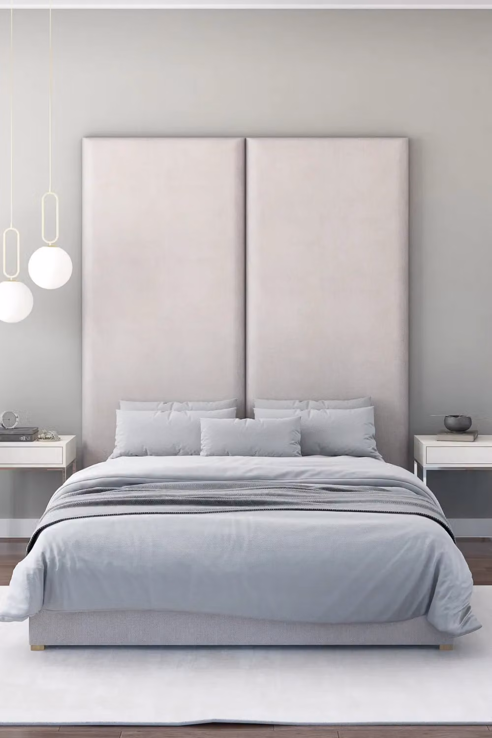 Aspire Large Upholstered Velvet Wall Panel Headboard in Silver, W/D/H: 210 x 9 x 90 cm
