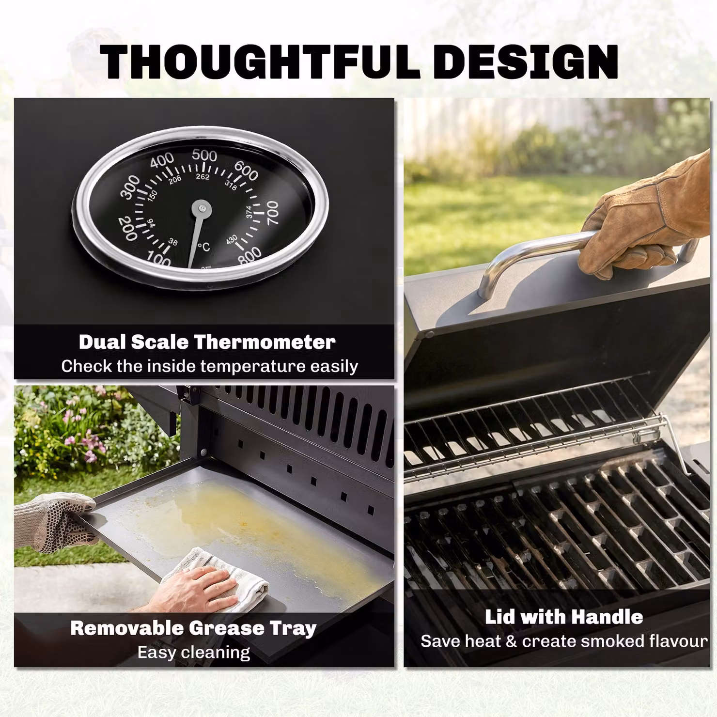Outsunny Gas BBQ Grill with 3+1 Burners, Side Burner, Warming Rack and Side Shelves, Black, W/D/H: 110 x 50 x 100 cm – 6