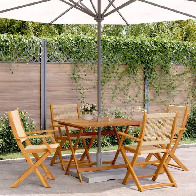 Berkfield Home 5 Piece Garden Dining Set in Beige Polypropylene and Acacia Wood