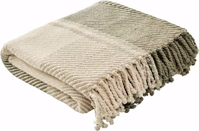 Laura Ashley Dylan Checked Pure Cotton Woven Throw with Fringes in Green Mix