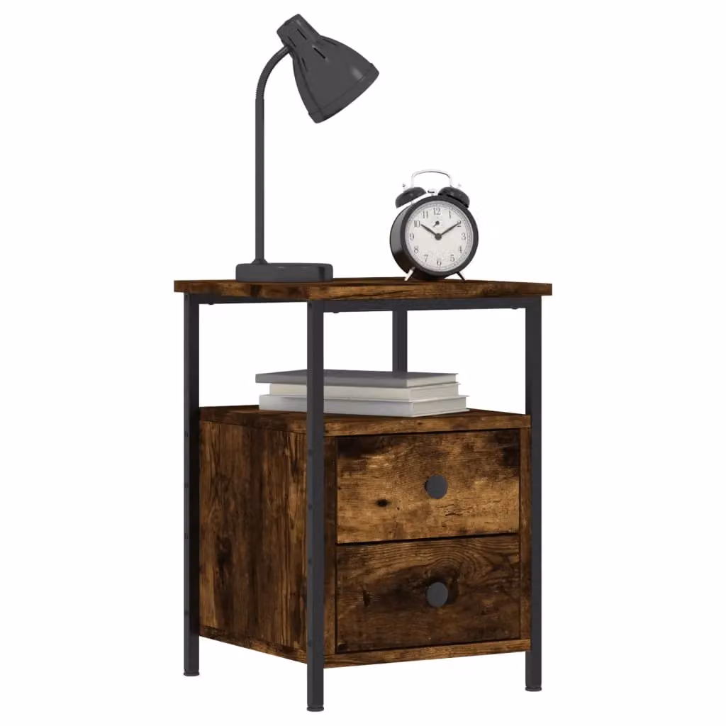 Berkfield Home Set of 2 Smoked Oak Bedside Cabinets in Brown, W/D/H: 34 x 35.5 x 50 cm – 2