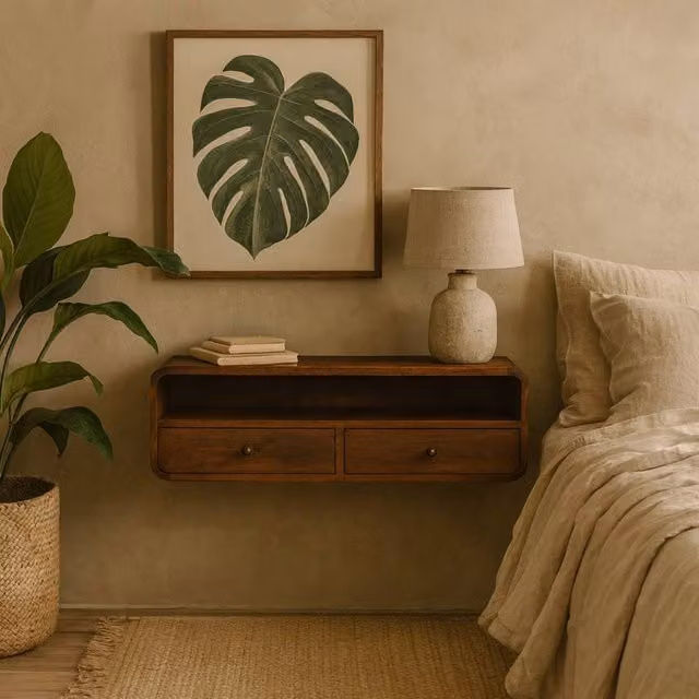Wyld Haus Peschiera Wall Mounted Mango Wood Console with 2 Drawers in Brown – 1