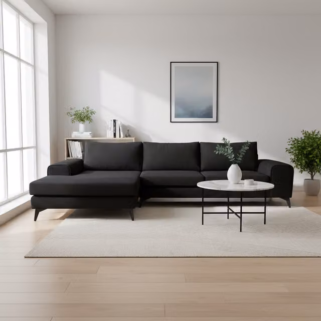 Abakus Direct Venice Left-Hand Corner Sofa in Black Basket Weave Fabric