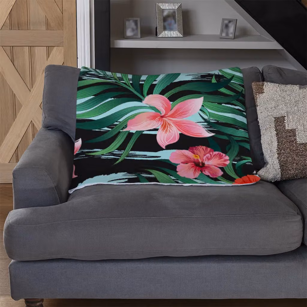 Benjamin Tate Design Red, Pink and Green Floral Tropical Plants Fleece Blanket, W/D/H: 120 x 150 cm – 3