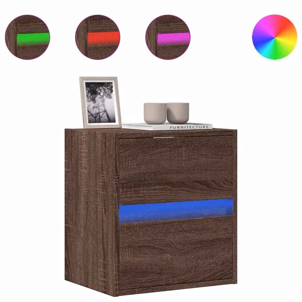 Berkfield Home Wall Mounted TV Cabinet with Integrated LED Lights in Brown Oak, W/D/H: 41 x 31 x 45 cm – 3