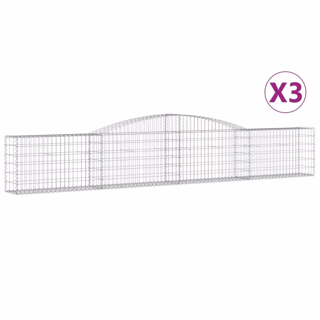 Berkfield Home Arched Gabion Baskets, 3 Piece Set, Silver Galvanised Steel, W: 400 cm, D: 30 cm, H: 60-80 cm – 2