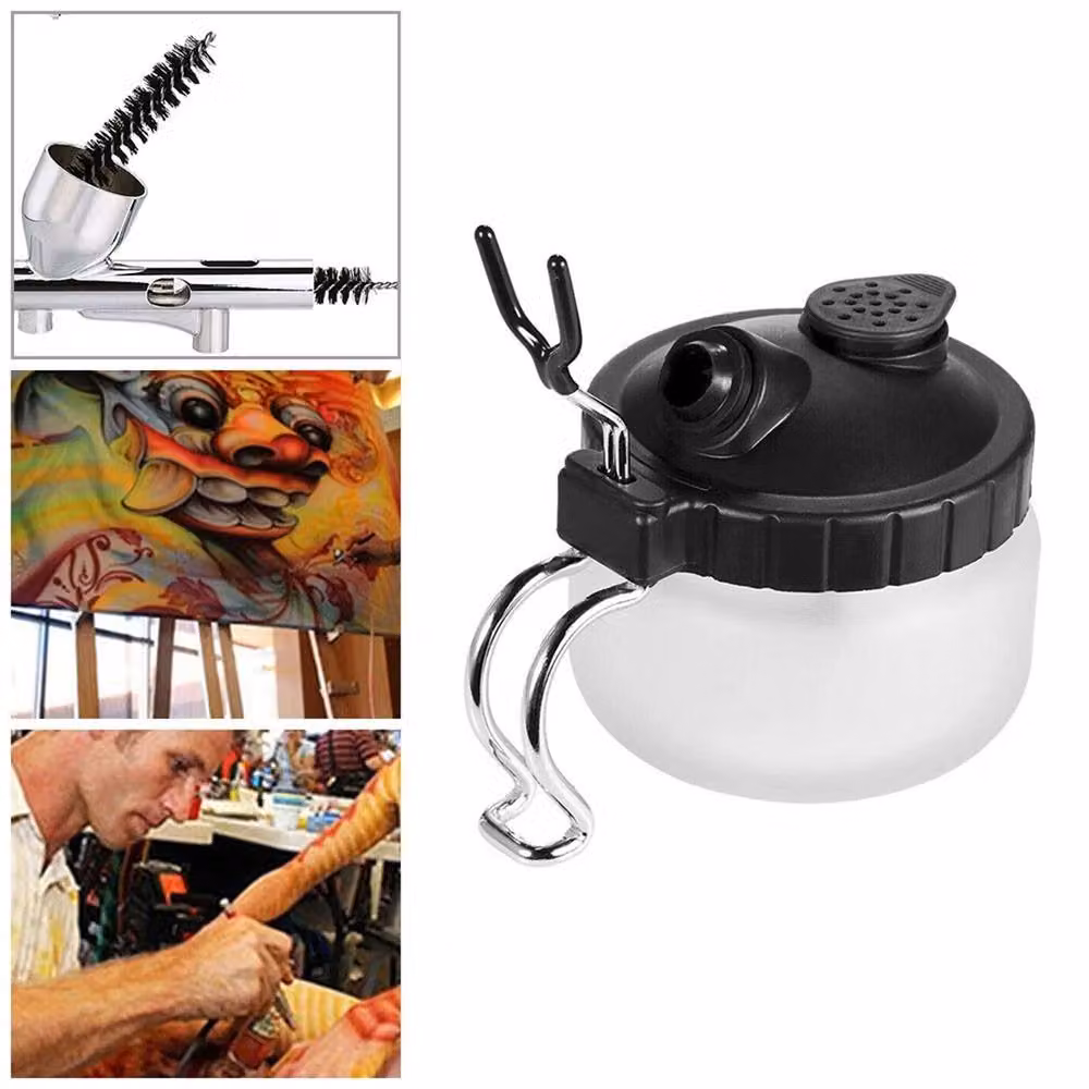 VOGREX Airbrush Cleaning Kit with Glass Paint Jar Stand and Filters, White – 4