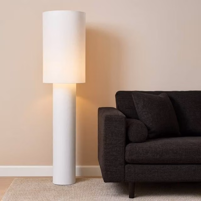 Pagazzi Leora White Fabric Floor Lamp with Cylinder Shade – 1