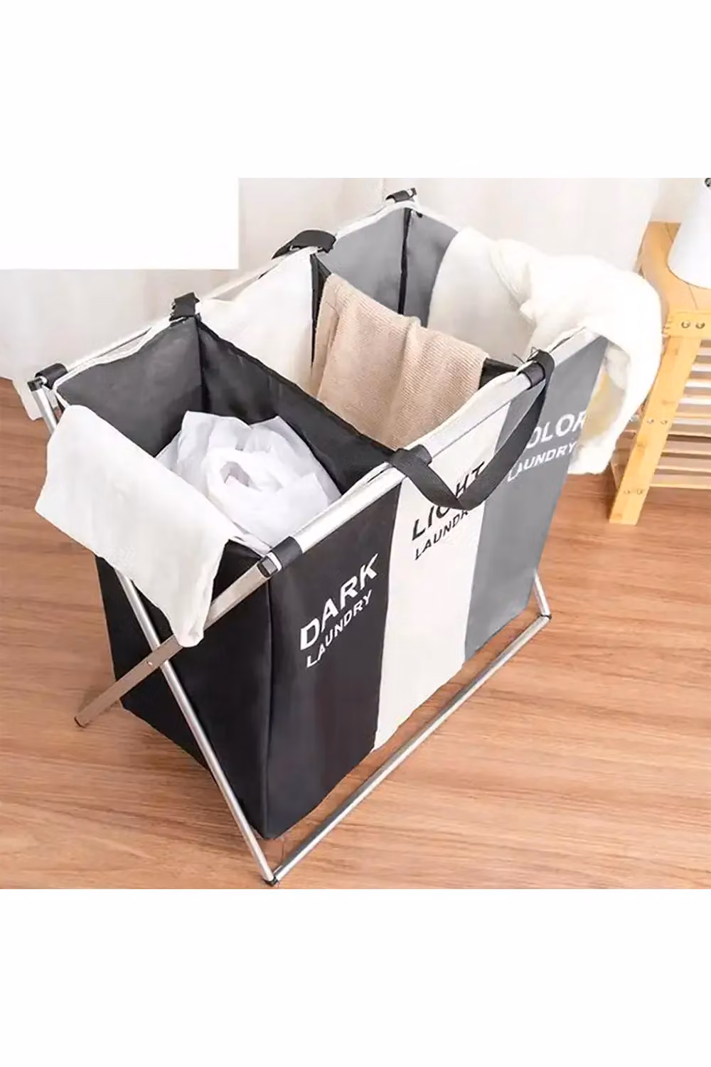Living and Home Multicolour 3 Compartment Foldable Laundry Basket with Handles – 2