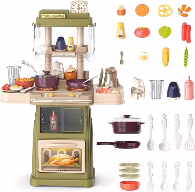 Everyday Pretend Kitchen Play Set with Water, Light and Steam Features in Green