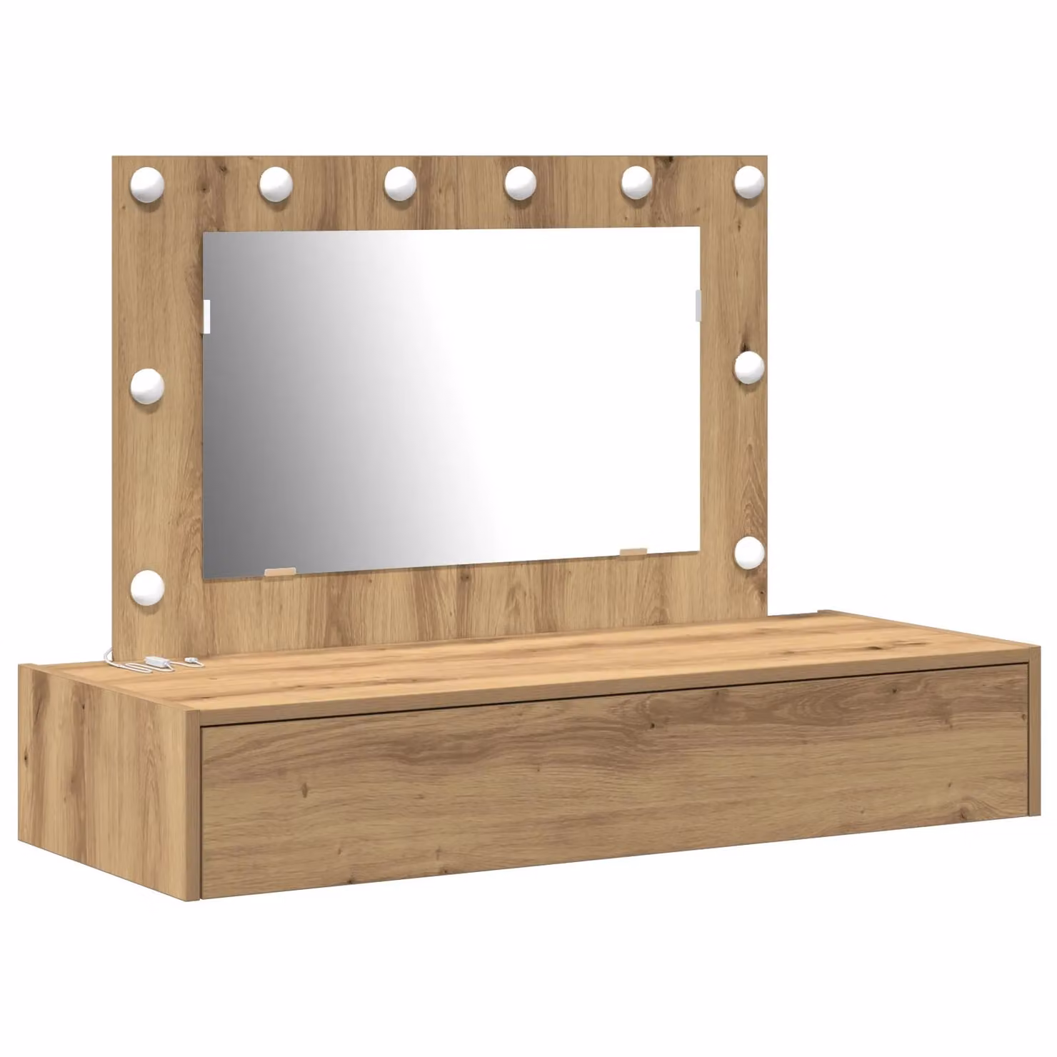 Berkfield Home Wall Hanging Dressing Table with Hollywood LED Lights in Brown Artisan Oak, W: 100 cm, H: 70 cm, D: 40 cm – 2