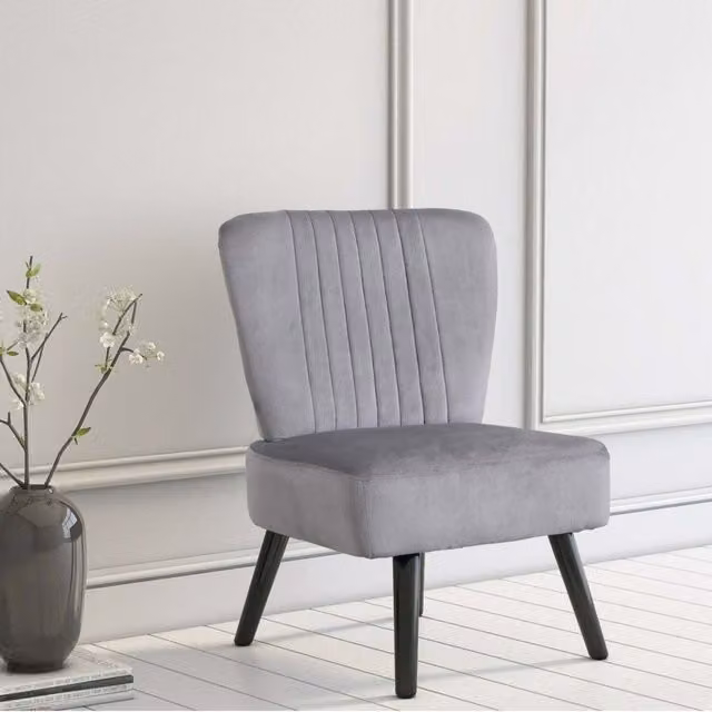Neo Grey Crushed Velvet Shell Accent Chair