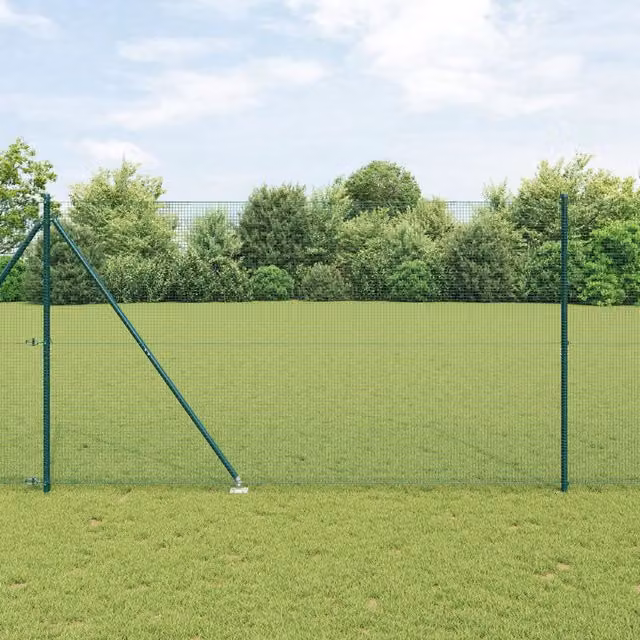 Berkfield Home Green Steel Welded Wire Fence with 7 Spike Posts, W: 10 m, H: 1.5 m