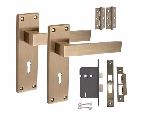 Golden Grace Delta Victorian 3 Lever Lock Door Handle Set in Bronze and Gold Brass