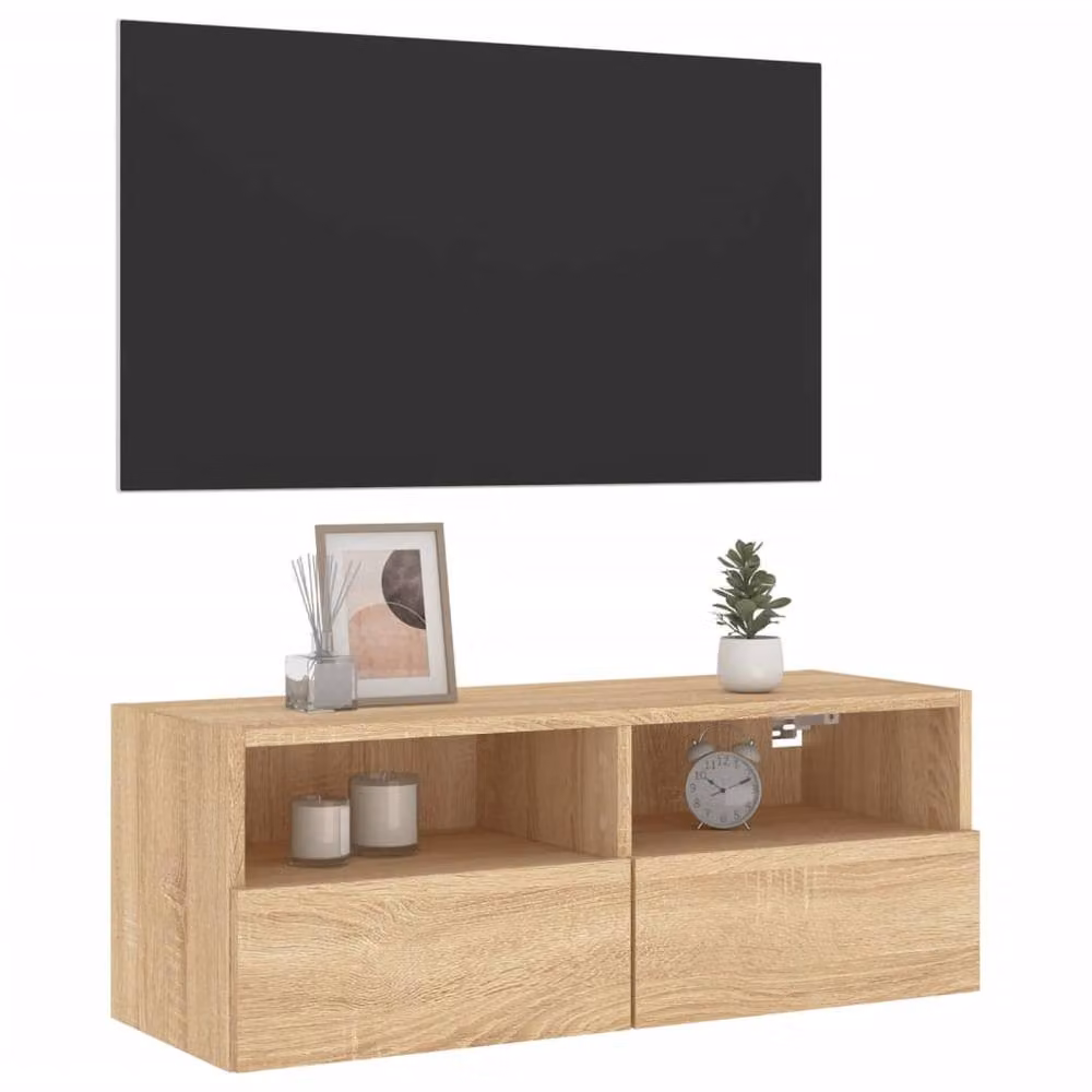 Berkfield Home Sonoma Oak TV Wall Cabinet in Natural Brown, W/D/H: 80 x 30 x 30 cm – 4