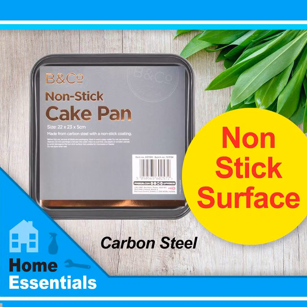 B&Co Non Stick Square Cake Tin, Silver/Grey, 23 cm – 2
