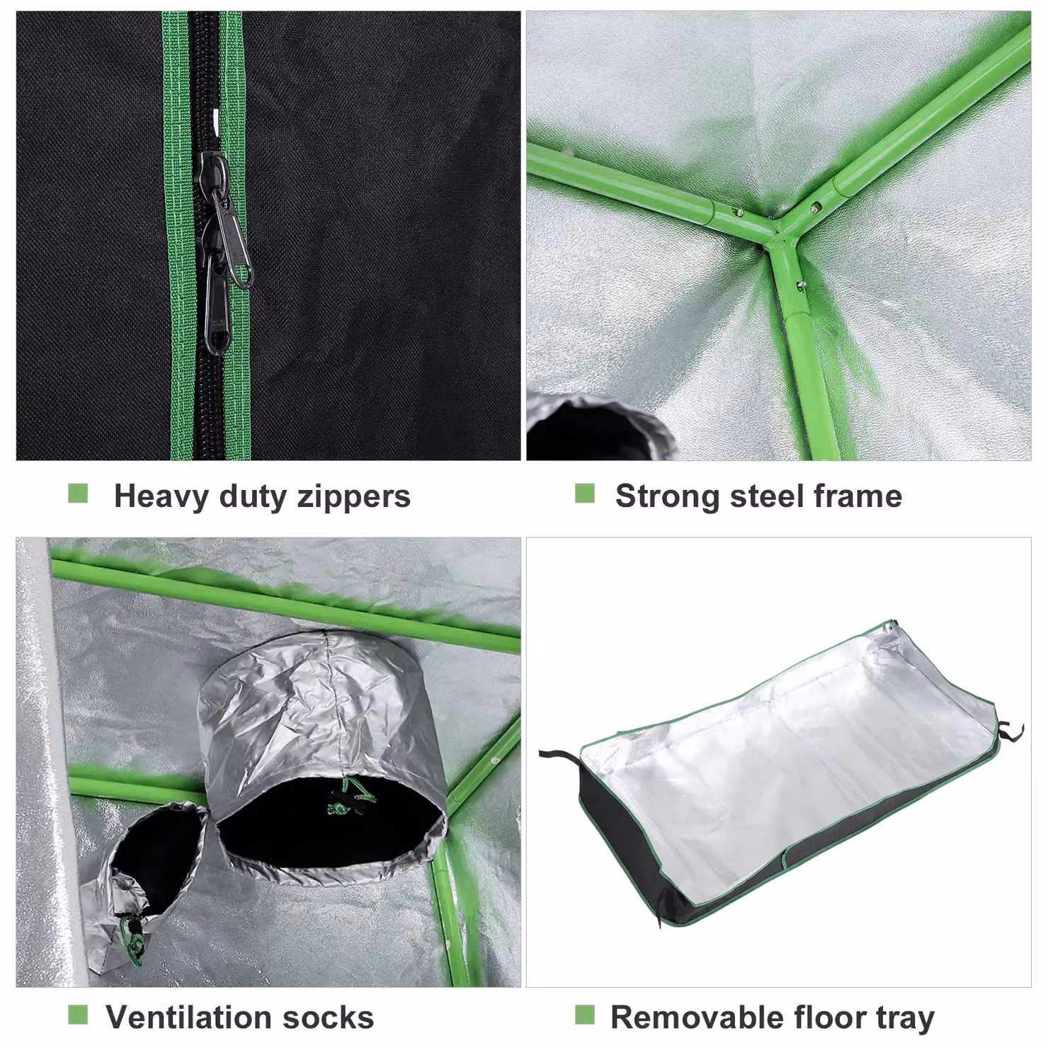 OUTSUNNY Mylar Hydroponic Grow Tent with Floor Tray for Indoor Plants, Jet Black, W/D/H: 60 x 60 x 140 cm – 3
