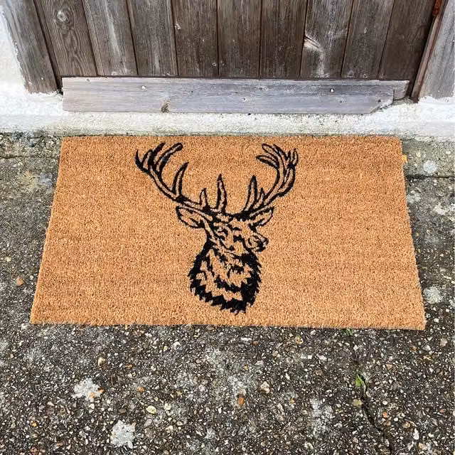 Country House Stag Head Coir Doormat, Brown, Non-Slip and Weatherproof