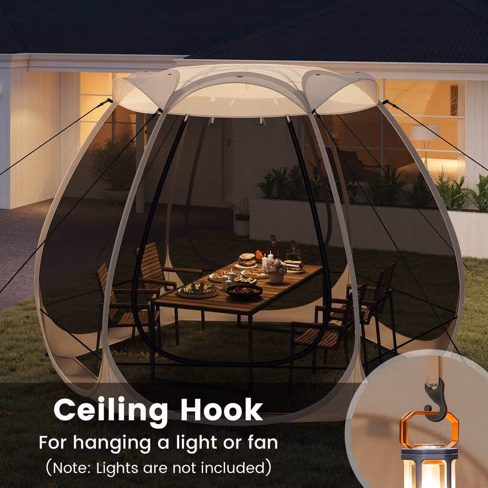 Costway Pop Up Outdoor Camping Tent Gazebo, Beige and Multicolour, W: 310 cm, D: 270 cm, H: 270 cm – 7
