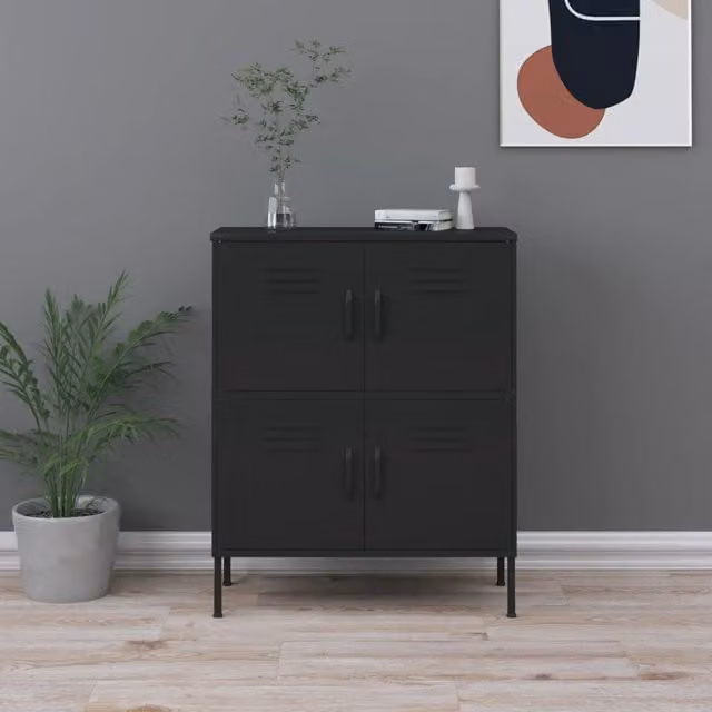 Berkfield Home Freestanding Metal Storage Cabinet in Black, W/D/H: 80 x 35 x 101.5 cm – 1