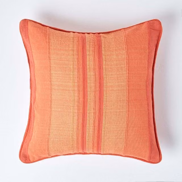 Homescapes Morocco Cotton Striped Cushion Cover, Orange, W/D/H: 60 x 60 x 1 cm