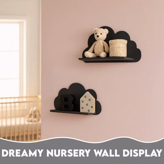 EONLION Black Set of 2 Cloud Shape Wall Mounted Display Shelves, Width: 50 cm