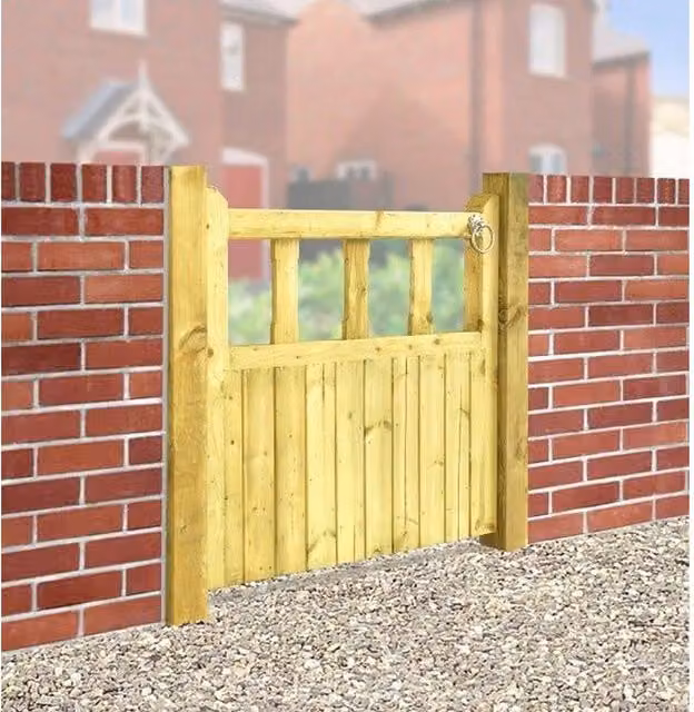 Burbage Iron Craft Single Garden Gate in Brown, Pressure Treated Redwood, W: 75 cm, H: 90 cm