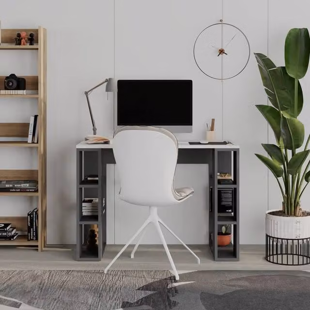 Decortie Colmar Modern Writing Desk with Integrated Open Shelves in Grey, 3 Pack – 1
