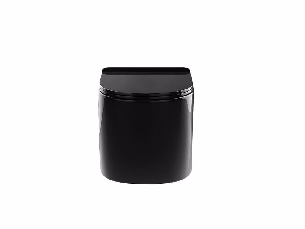 Vente-unique Wall-Hung Rimless Ceramic WC Pack with Decorative Concealed Cistern Frame in Gloss Black – 3