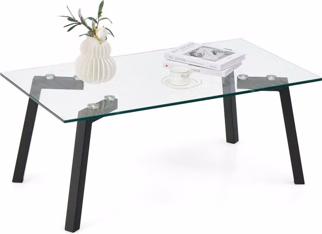 COSTWAY Modern Rectangular Tempered Glass Coffee Table in Black, W: 110 cm, D: 60 cm