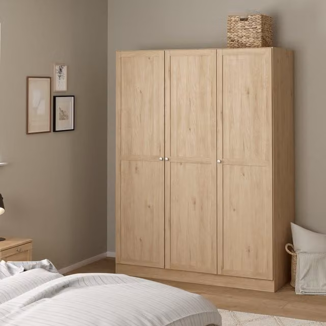 Furniture To Go Jackson Hickory 3 Door Freestanding Wardrobe in Brown and Beige