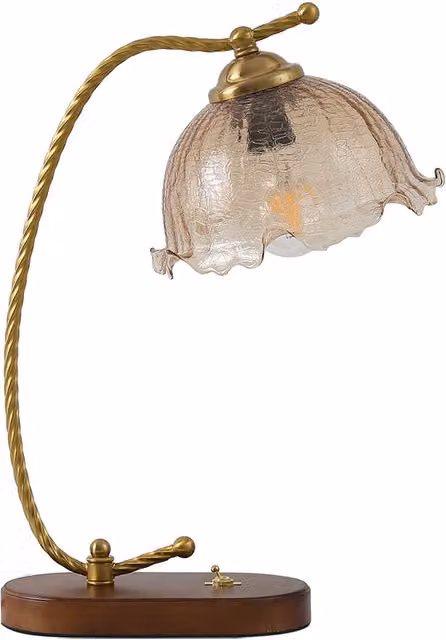 Living Star Flower Shaped Glass Table Lamp in Red, Wood and Gold