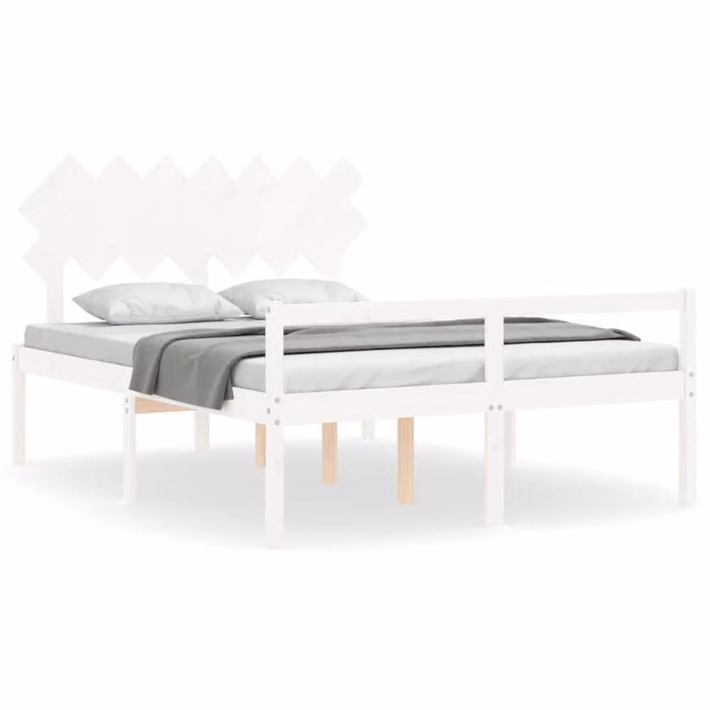 Berkfield Home White Solid Pine Wood Bed Frame with Headboard W/D/H: 140 x 200 cm – 2
