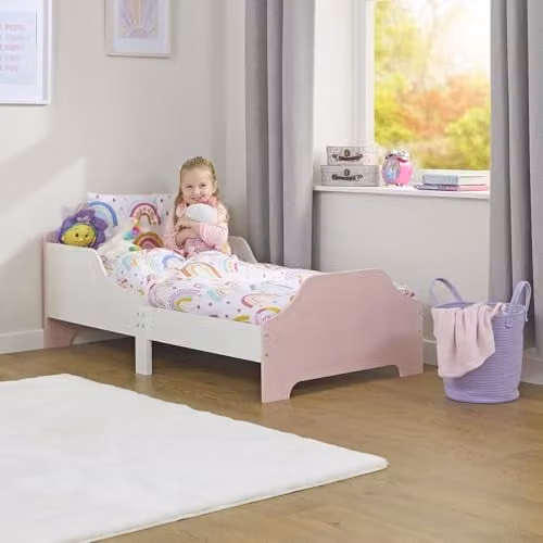 Liberty House Toys Two Tone Toddler Bed in White and Pink, W/D/H: 140 x 70 x 77 cm