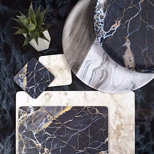 Creative Tops Set of 6 Navy Marble Cork Placemats, Rectangular, Blue, Grey and Gold – 3