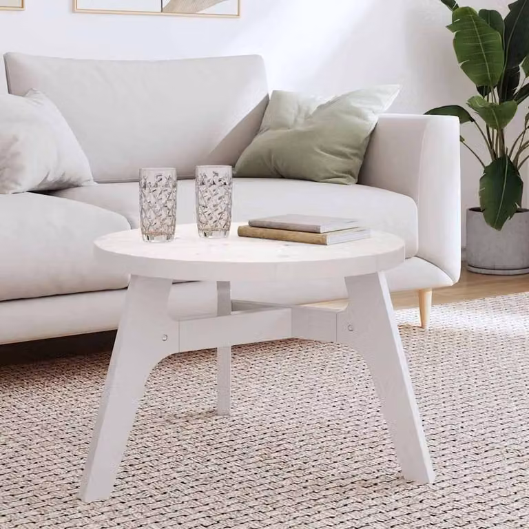Berkfield Home Round Solid Wood Pine Table Top, White, Diameter: 60 cm, Height: 3 cm
