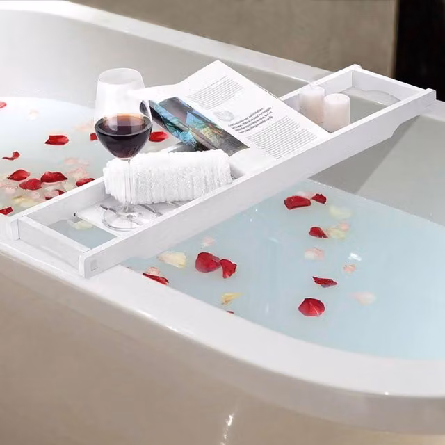 Livingandhome White Bamboo Hanging Bath Tray