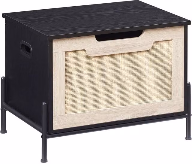 VOGREX Black Rattan Entryway Storage Bench and Trunk